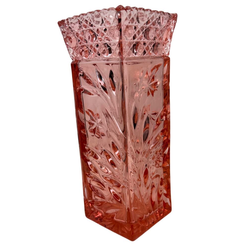 McKee Glass Innovation #410 Pink Depression Glass Square Vase Cottage Core VTG